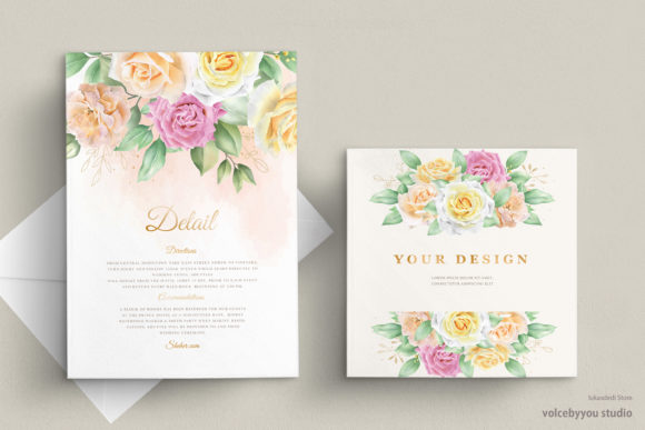 Beautiful Floral Wedding Card Set Print Templates