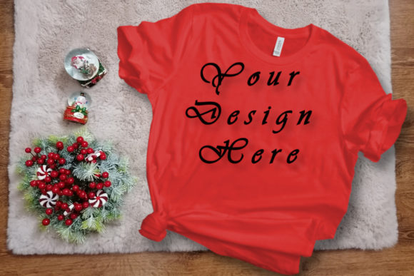 Christmas Bella Canvas Red T-Shirt Mockup: Festive Flair for Local Brand Packaging