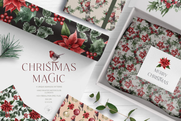 Christmas Magic Digital Paper Pack: Festive Patterns for Brand Marketing
