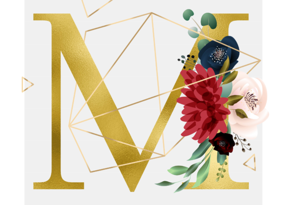 Elegant Branding with Alphabet M Floral Wreath Golden Foil in Graphic Templates