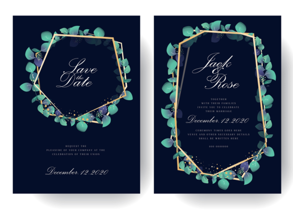 Eucalyptus Wedding Invitation Blue Card Print Templates for Handmade Business