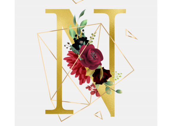h1Alphabet N Floral Wreath Golden Foil Graphic Templates for Digital Sellers/h1