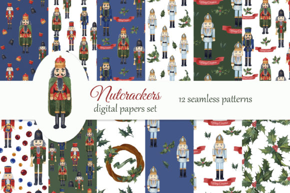 h1Nutcrackers Christmas Digital Paper Pack: Festive Patterns for Holiday Content Design/h1