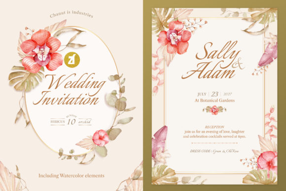 Hibiscus Cymbidium Wedding Invitation Print Templates