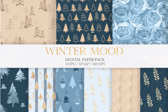 WatercolorBlue Winter Digital Paper Pack: Elevating Winter-Themed Editorial Design